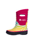 Children's kids pull handle neoprene rain boot pink rainbow stripe by Oaki