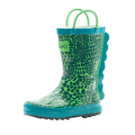 Children's kids green monster scaley loop handle rain boot from Oaki
